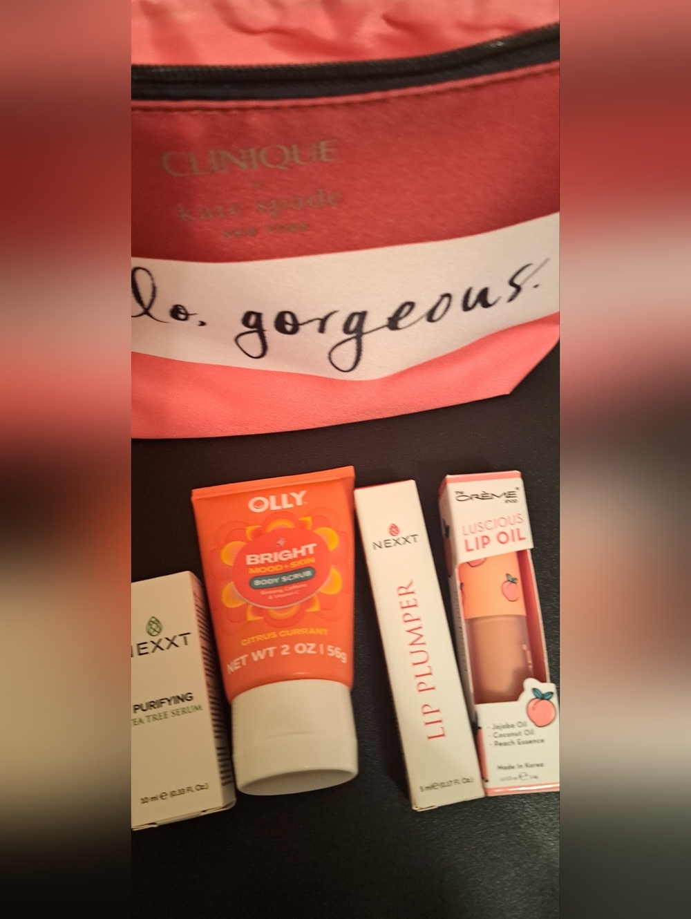 Kate Spade Clinique Striped Cosmetic Pouch in Coral, Pink, &White NWOT &4 beauty - Picture 2 of 6